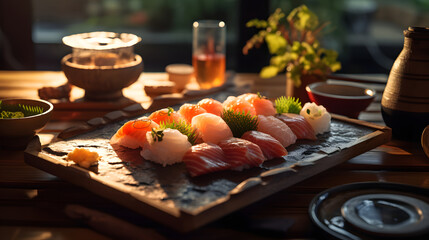 Japanese sashimi platters food photography poster background