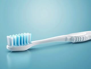 Close-up of a White Toothbrush with Blue Bristles on a Light Blue Background