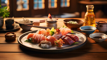 Japanese sashimi platters food photography poster background