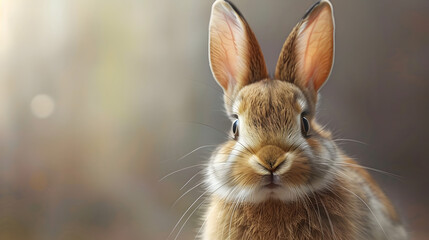 Fototapeta premium Curious Rabbit - Close-up of Alert and Innocent Bunny with Soft Fur Background