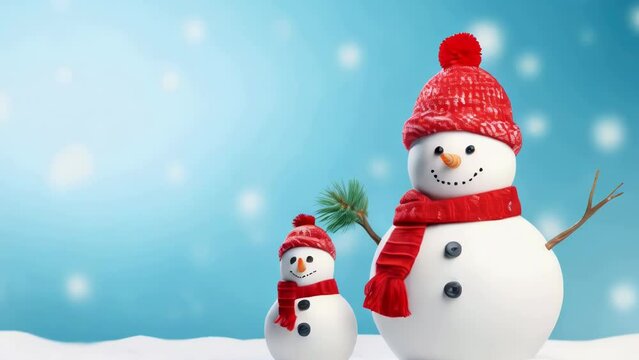 A winter scene with two snowmen side by side, ideal for cold weather or seasonal themed content.