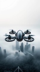 Fototapeta premium Futuristic Drone Flying Over Modern Cityscape. Generative ai.