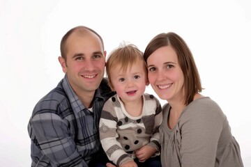 A family of four, including a man and three children, are smiling