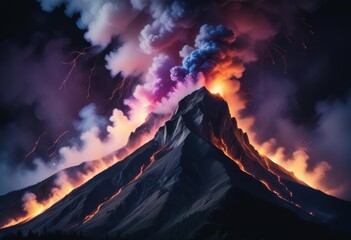 Fototapeta premium Explosive Volcanic Eruption with Golden and Multicolored Smoke
