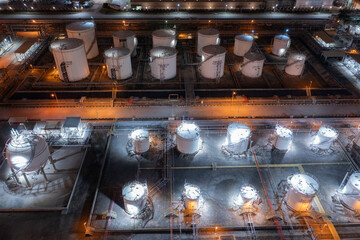 Elevated Night View of an Oil Refinery Complex
