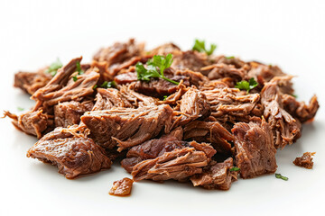Obraz premium A pile of meat with parsley on top. The meat is cut into small pieces and is surrounded by parsley