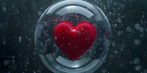 Top View of a Digital Red Heart Shape Inside a Dark Sphere with Stars. Concept Romantic Design, Heart Shape Art, Sphere with Stars, Love Symbol, Red Heart Illustration