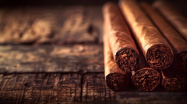 Handcrafted Premium Cigars Wooden Surface Luxury Aroma