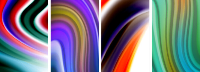 Rainbow color liquid. Wave lines poster set for wallpaper, business card, cover, poster, banner, brochure, header, website