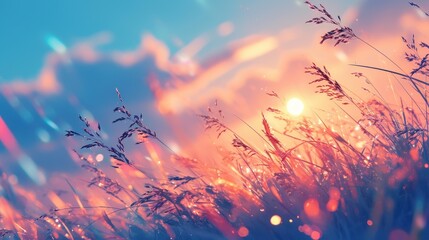 Sunset Glow Over a Field of Grass
