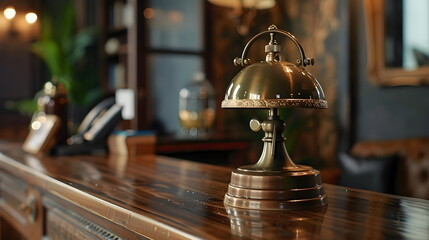 Vintage Hotel Reception Bell Wooden Counter Service Call