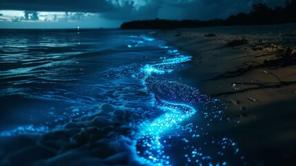 Bioluminescence. Bio luminescent ocean. Bioluminescent plankton in the sea