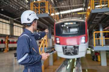 Train Engineers Discussing Maintenance in Depot