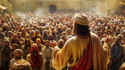 Ancient Orator Addresses Gathered Crowd Sunny Day