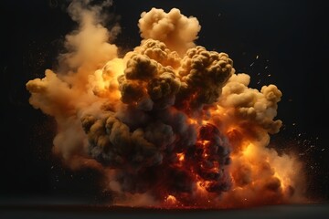 A striking AI-generated image depicting an explosion with golden smoke spreading dramatically. This vibrant and dynamic visual is perfect for use in creative projects, advertisements, and digital art,