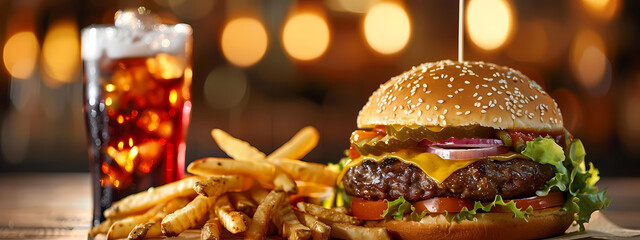 Gourmet Cheeseburger with Fries and Soda