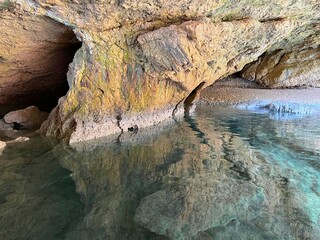 Rocks in the cave grotto of Mediterranean sea. 