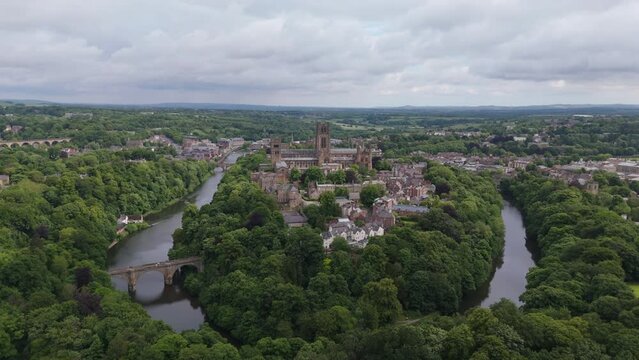 Aerial view of Durham, a beautiful English city located south of Newcastle
