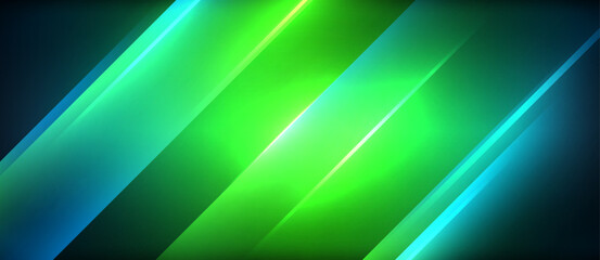 Neon dynamic diagonal light rays background. Techno digital geometric concept design for wallpaper, banner, presentation, background