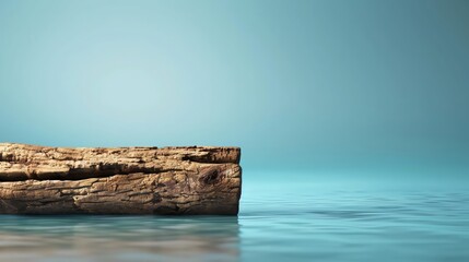A 3D brown log is floating on a blue background, Copy space for text on rigth