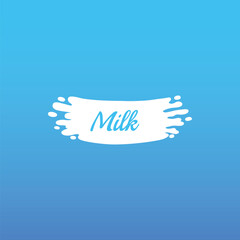 Cow milk splash with letters. Isolated white fresh farm goat milk splash drop silhouette icon for health dairy organic calcium yogurt food store dairy logo splashing shape vector label