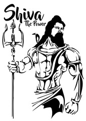Lord Shiva holding his trident (Trishul) a vector graphic design with the slogan Shiva The Power