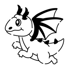 A handy doodle icon of flying dragon