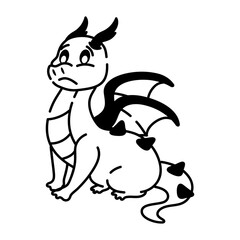 A cute sad dragon hand drawn icon 