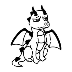 Ready to use doodle icon of dragon feeling bored 