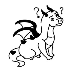 Check this captivating doodle icon of confused dragon