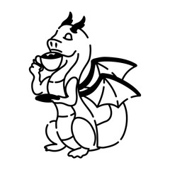 A cute doodle icon of dragon sipping tea 