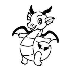 Trendy doodle icon of joyful dragon baby 