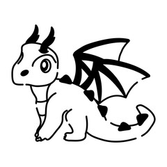 A trendy doodle style icon of dragon
