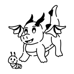 Download doodle icon of dragon playing with caterpillar 