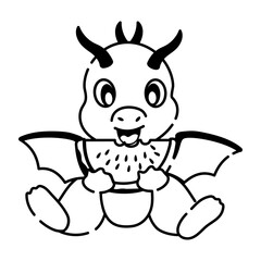 Here is a doodle icon showing dragon eating watermelon 