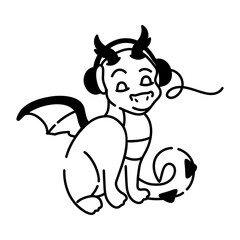 A captivating doodle icon of dragon listening music 