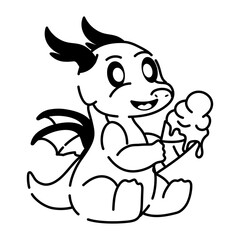 Latest doodle icon of baby dragon eating cone 