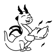 Ready to use doodle icon of dragon pillow fight 
