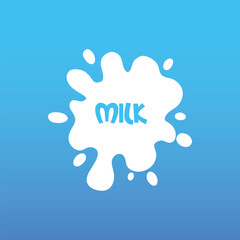 Cow milk splash with letters. Isolated white fresh farm goat milk splash drop silhouette icon for health dairy organic calcium yogurt food store dairy logo splashing shape vector label