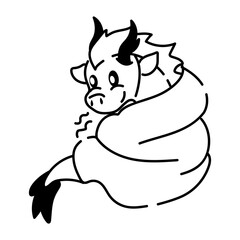 Trendy doodle icon of cute snuggling dragon 