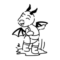 Trendy hand drawn icon of dragon puddle jump 