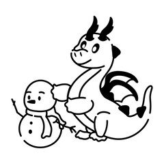Check this doodle icon depicting dragon making snowman 