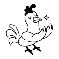 Chicken doing calmness gesture, doodle icon 