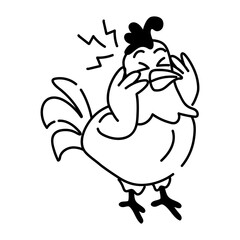A doodle icon of chicken having headache 