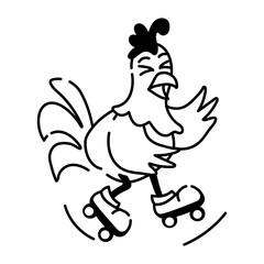 Download this doodle icon of roller skating chicken 