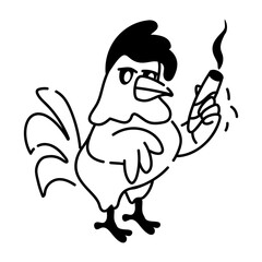 Ready to use doodle icon of smoking rooster 