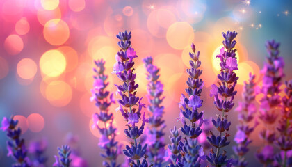 Obraz premium close up of lavender flowers with a bokeh light background