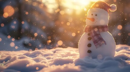 Fototapeta premium View of a snowy mountain winter background, Snow man
