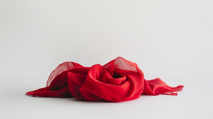 A red handkerchief stands out against a pure white backdrop.