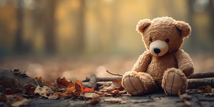 Teddy Bear as a Symbol of Childhood Struggles with Psychological Difficulties and Sadness. Concept Teddy Bear, Childhood Struggles, Psychological Difficulties, Symbolism, Sadness